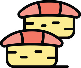 Poster - Fish meat sushi icon outline vector. Japan food. Chinese food color flat