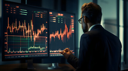 Trading online candle stick background. Trading online software with chart and graph. Candle stick with colors on stock market diagram.