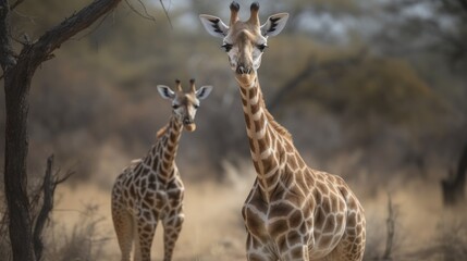 Two Giraffes. Background with a Copy Space. Space for text.