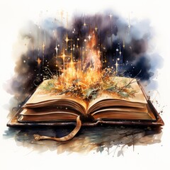 Wall Mural - A fantasy book open bursting with magic and knowledge. Generative AI. 