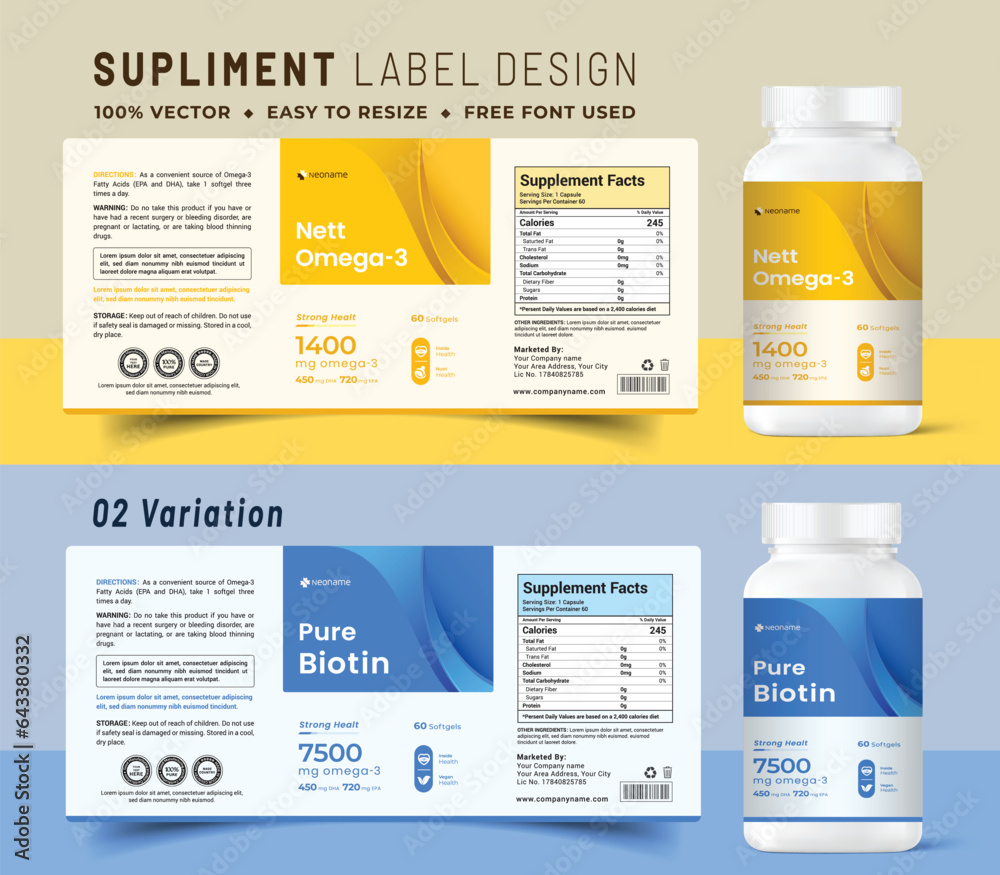 Multi vitamin label sticker design natural calcium food supplement ...