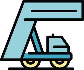 Poster - Business airplane stairs icon outline vector. Travel airport. Flight tourism color flat