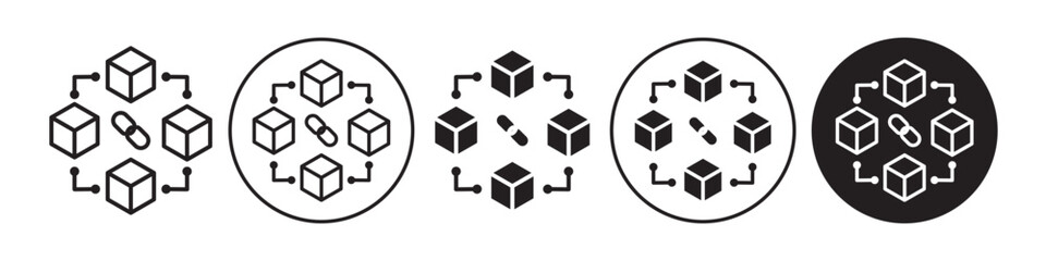 Poster - Block chain technology icon. Crypto currency security digital network symbol. Vector of 3D box model with inter link. Data structure connection channel logo