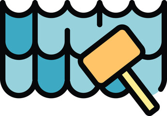 Poster - roof hammer tool icon outline vector. home construction. hand saw color flat
