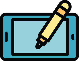 Poster - Tablet digital pen icon outline vector. Computer design. Draw signature color flat