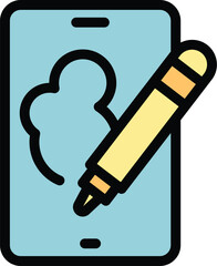 Poster - Cloud draw icon outline vector. Digital pen. Design tablet color flat