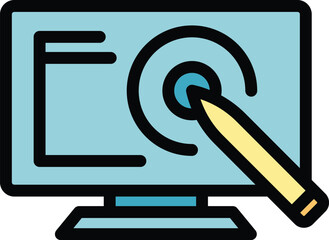 Poster - Point pen digital icon outline vector. Design tablet. Draw stylus color flat