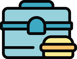 Poster - meal box icon outline vector. school food. kid sandwich color flat