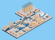 3D Isometric Logistics Warehouse Work Process Concept with Transportation operation service, Industrial Internet of Things and Autonomous Robot. Vector illustration EPS 10
