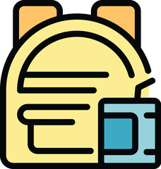 Poster - backpack drink icon outline vector. school meal. food container color flat