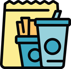 Poster - lunch bag icon outline vector. school box. meal container color flat