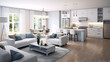 © Kyohei Kaneko - 白とグレーのお洒落なリビングダイニングキッチン　White & Gray Open Plan Living Dining Room & kitchen Combo