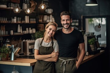 Business owners couple coffee cafe ,Generative AI