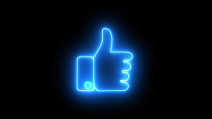 Wall Mural - glowing Like icon. Neon glowing thumbs up sign. Social media network concept.