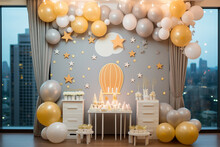 Baby Shower Party. Yellow And Grey Decoration