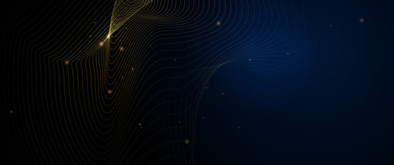 Aufkleber - Vector illustration design. Bright gold wave, wavy line pattern. Abstract motion of curve lines, light shiny, glow effect. Element graphic design for technology banner template, wallpaper background