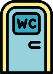 Sticker - Wc door icon outline vector. Female room. Toilet restroom color flat