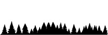 Silhouette Of Pine Trees Line. Fir Trees In Row Silhouette. Vector Illustration.