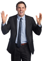 Wall Mural - Digital png photo of angry caucasian businessman on transparent background