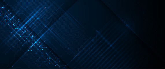 Aufkleber - Vector Abstract circuit board, Illustration high tech computer, engineering, science and information technology on dark blue color background. Hi-tech digital technology and futuristic concept