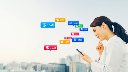 Poster - スマホを使う女性と金融テクノロジー　電子マネー　キャッシュレス決済