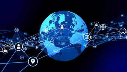 Poster - Planet earth and communication network. Global network.