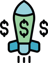 Poster - Finance rocket icon outline vector. Business idea. Success strategy color flat