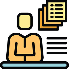 Poster - Class learn icon outline vector. Training course. Online people color flat
