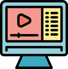 Sticker - Video webinar icon outline vector. Training seminar. Learn online color flat
