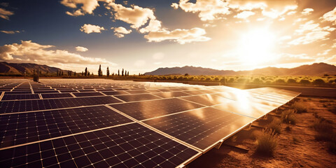 Poster - Solar panels, photovoltaic panels receiving sunlight. Photovoltaic solar renewable energy - Generative AI