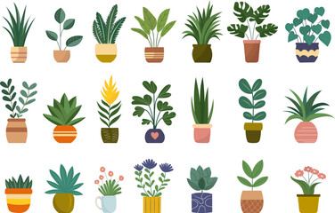 Wall Mural - set of potted plants on white background vector