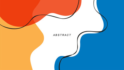 Poster - Flat colors. Abstract background with various dynamic liquid shapes and black outlines for creative graphic design. Vector illustration.