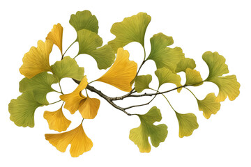 Wall Mural - Ginkgo biloba leaves isolated on transparent background - high quality PNG of ancient medicinal plant