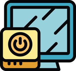 Poster - Smart box control icon outline vector. Internet wifi. Camera home color flat