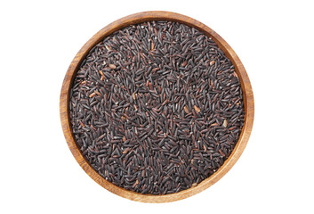 Wall Mural - Bowl of black rice isolated on transparent background, top view