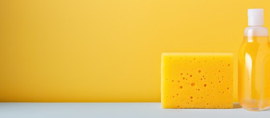 Poster - Brightly colored yellow sponge and gel dispenser with space for text