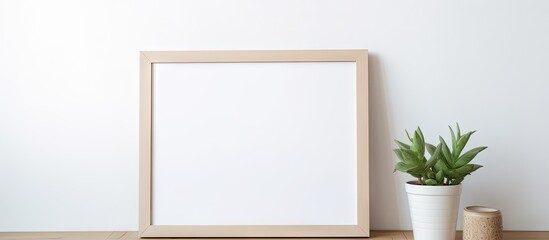 Leinwandbilder - Photo frame on table with copy space clean design mock up office background don t forget note Scandinavian style