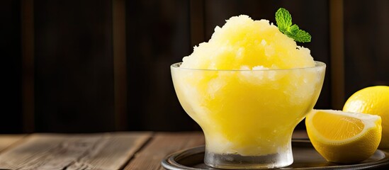 Aufkleber - Italian Homemade Lemon Granita Slush Drink a refreshing dessert on a wooden table