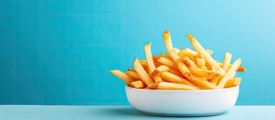 Poster - Delicious fries on pale blue backdrop
