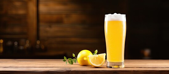 Aufkleber - Alcoholic lemonade served in a pint glass on a wooden table