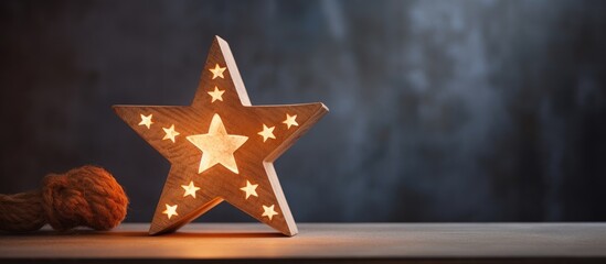 Aufkleber - Star shaped wooden decoration in room with concrete wall and window Space for text or decoration Soft focus