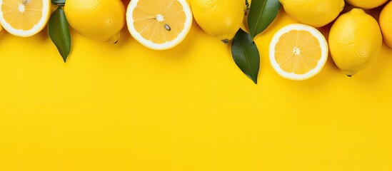 Poster - Top view of a lemon on a yellow background with copy space