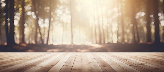 Aufkleber - Room with blurry forest and wooden floor