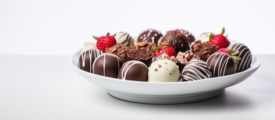 Fototapete - White plate with chocolates for food photography