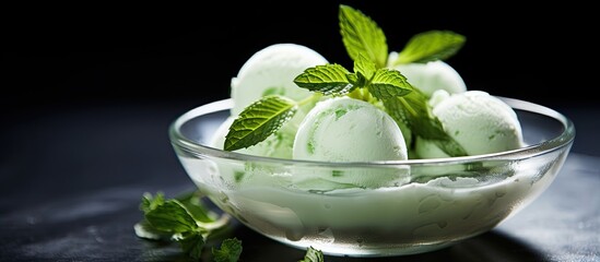Aufkleber - Close up of ice cream balls in bowl mint flavor
