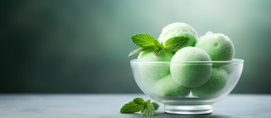 Aufkleber - Close up of ice cream balls in bowl mint flavor