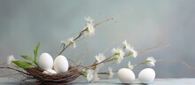 Spring Display Featuring White Eggs And Willow Branches