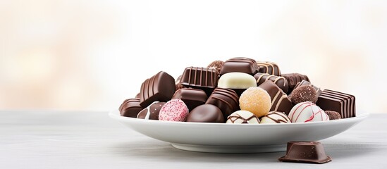 Fototapete - White plate with chocolates for food photography