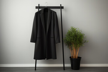 Wall Mural - Minimalist charcoal wool coat on clothing rack