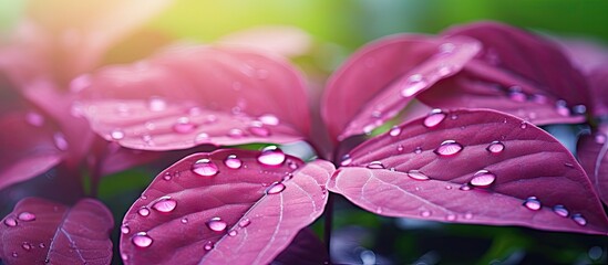 Aufkleber - Close up summer leaves with water drops on a magenta background